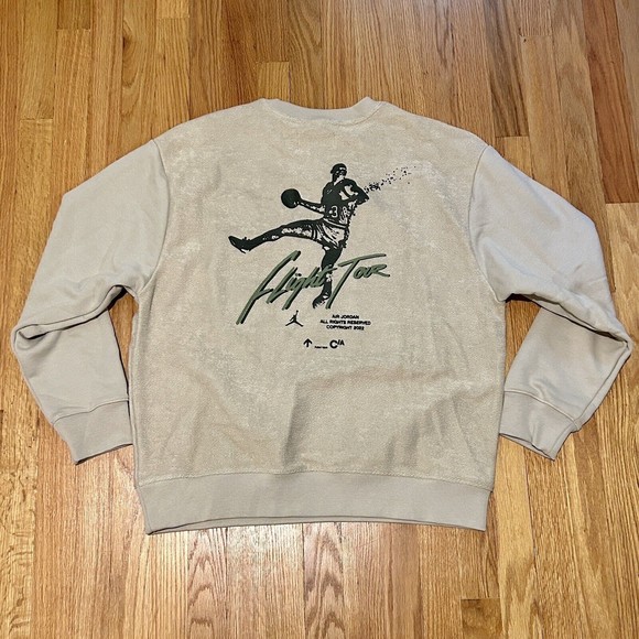 Air Jordan Flight Heritage Men’s Size L Beige Olive Green Crew Sweatshirt - Picture 3 of 5